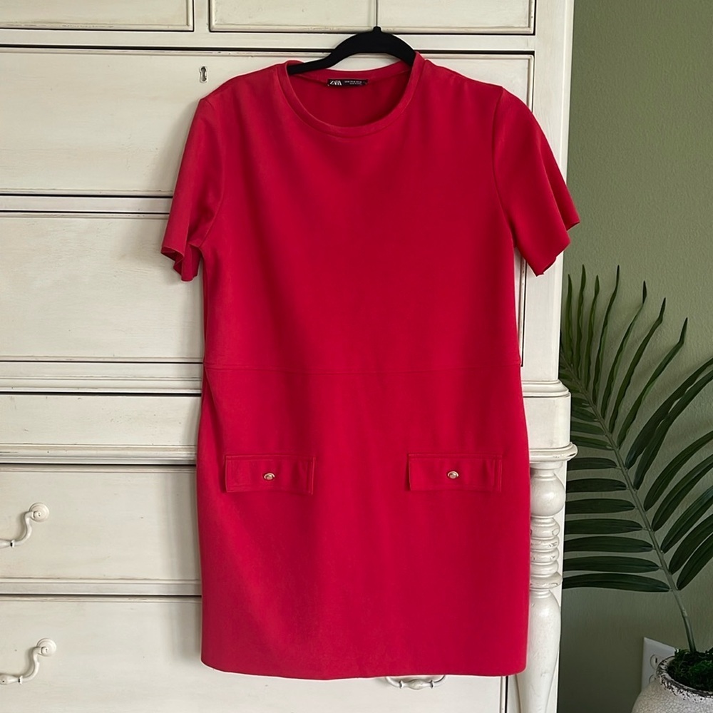 Zara Bright Red Short Sleeve Shift Dress-Medium
